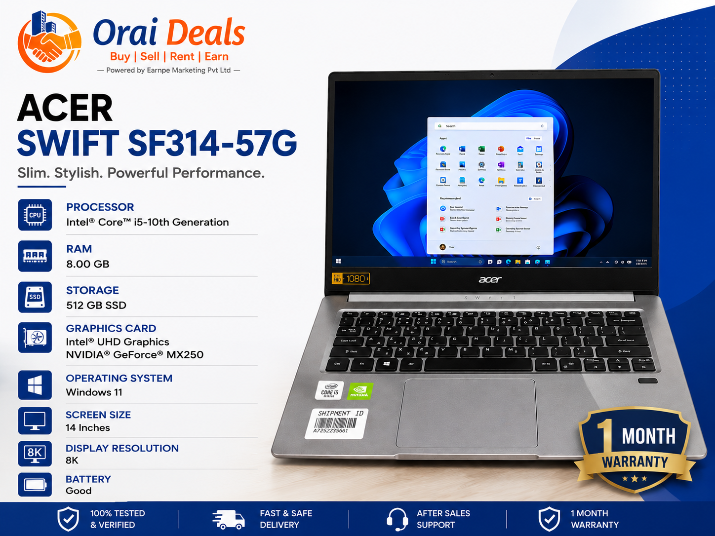 Acer Swift SF314-57G i5 10th Gen 8GB RAM 512GB SSD MX250