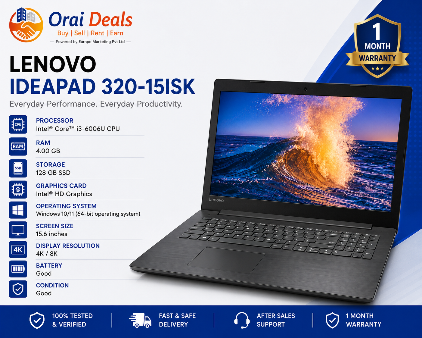 Lenovo IdeaPad 320-15ISK i3 6th Gen 4GB RAM 128GB SSD