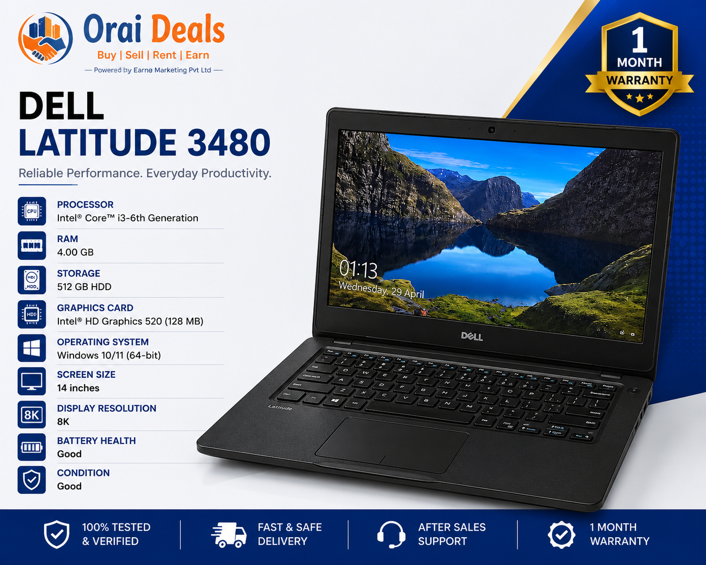 Dell Latitude 3480 i3 6th Gen 4GB RAM 512GB HDD