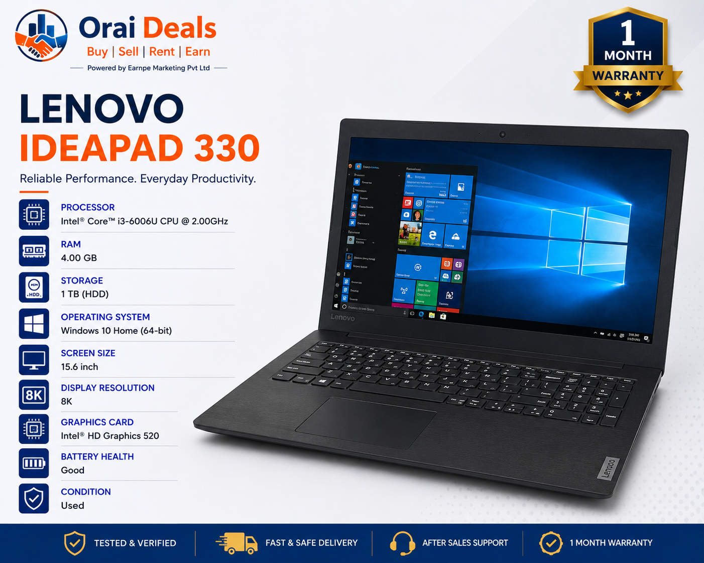 Lenovo IdeaPad 330 i3 6th Gen 4GB RAM 1TB HDD